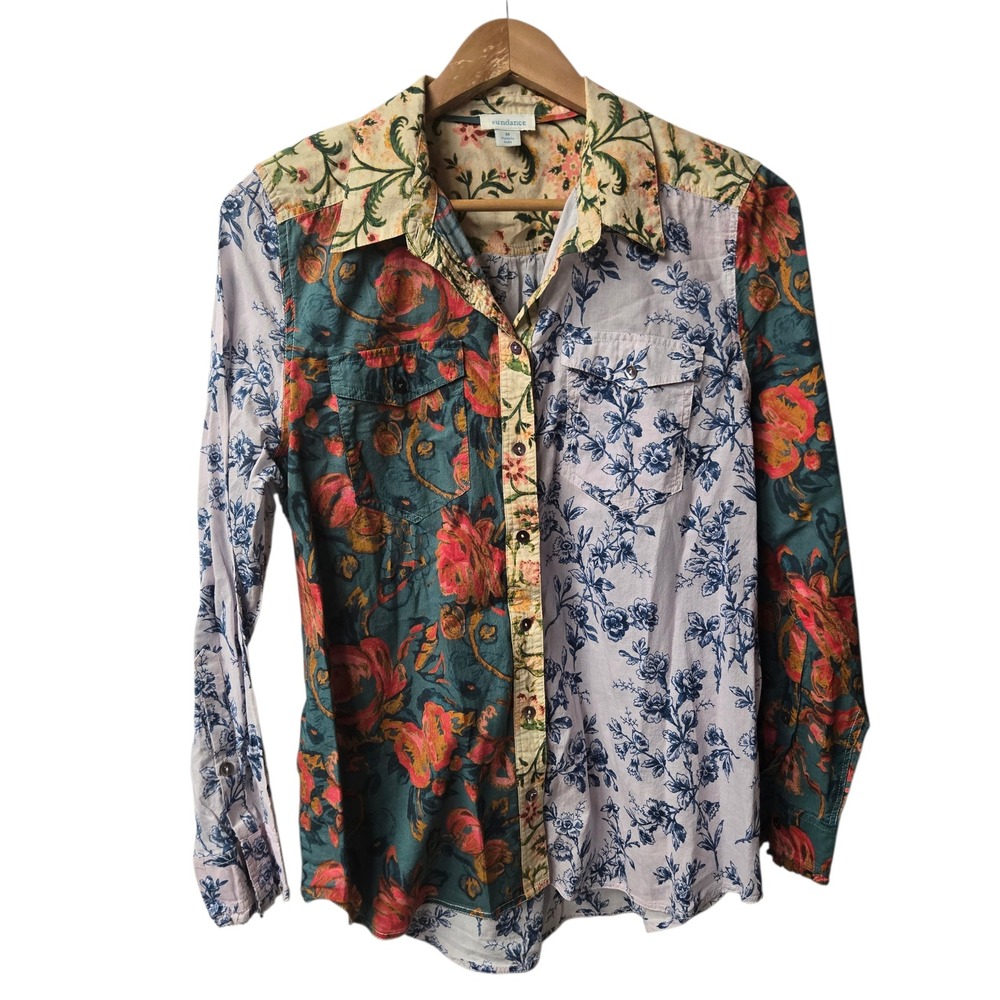 Sundance Button Down Blouse Boho Medium Floral Pa… - image 1